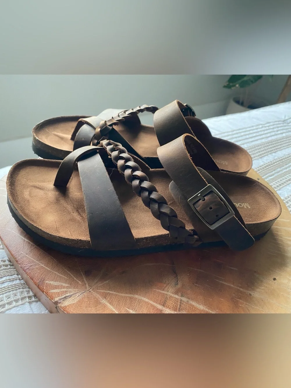 Mountain Sole Brown Braided Leather Slide Sandals - Women
